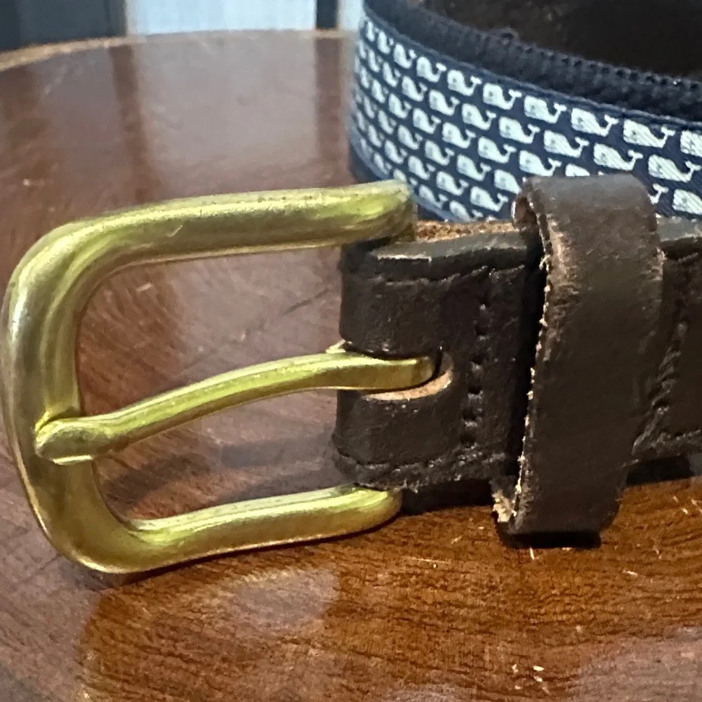 Vineyard Vines Silk Whale/ Leather/Canvas Belt with Gold Buckle Cape Cod 28